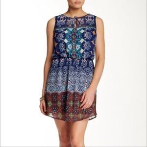 BeBop Blue & Orange Printed Chiffon Bohemian Sleeveless Midi Dress; SZ L; BNWT